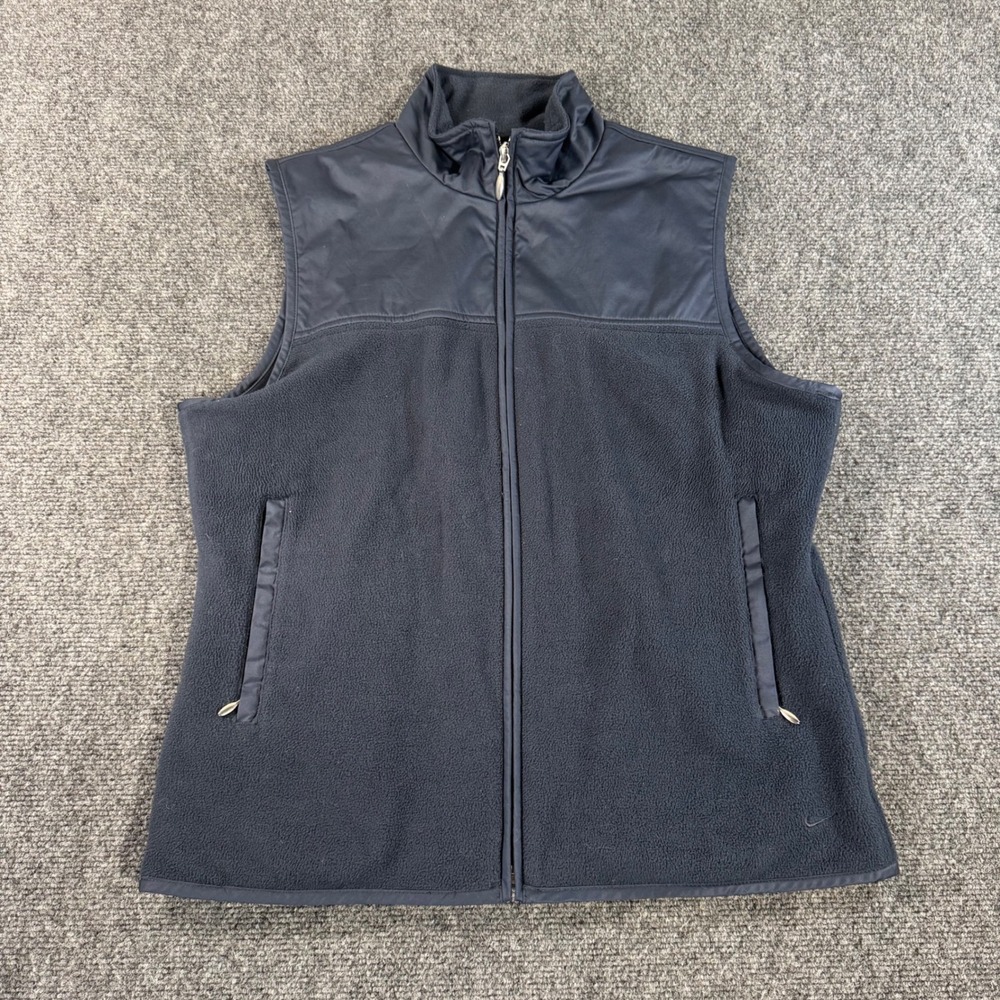 Nike Golf Therma FIT Fleece Vest Mens Medium Navy Blue Full Zip Mock Neck Mockup